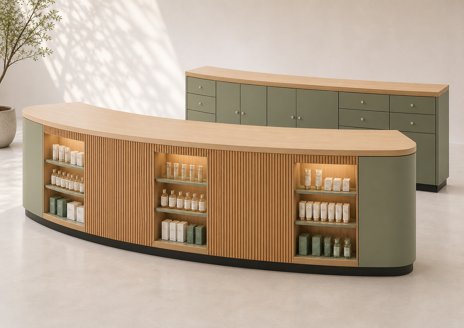 Mostrador doble de farmacia Luminotecno V23