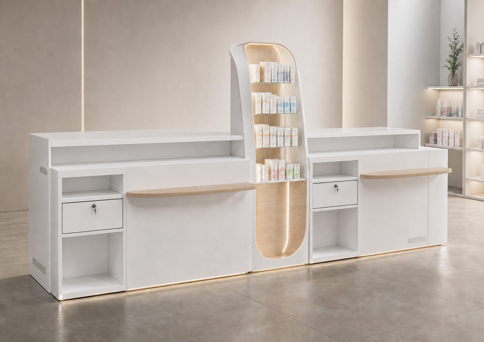 Mostrador doble de farmacia Luminotecno V19