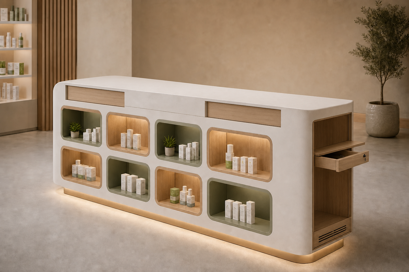 Mostrador doble de farmacia Luminotecno V32