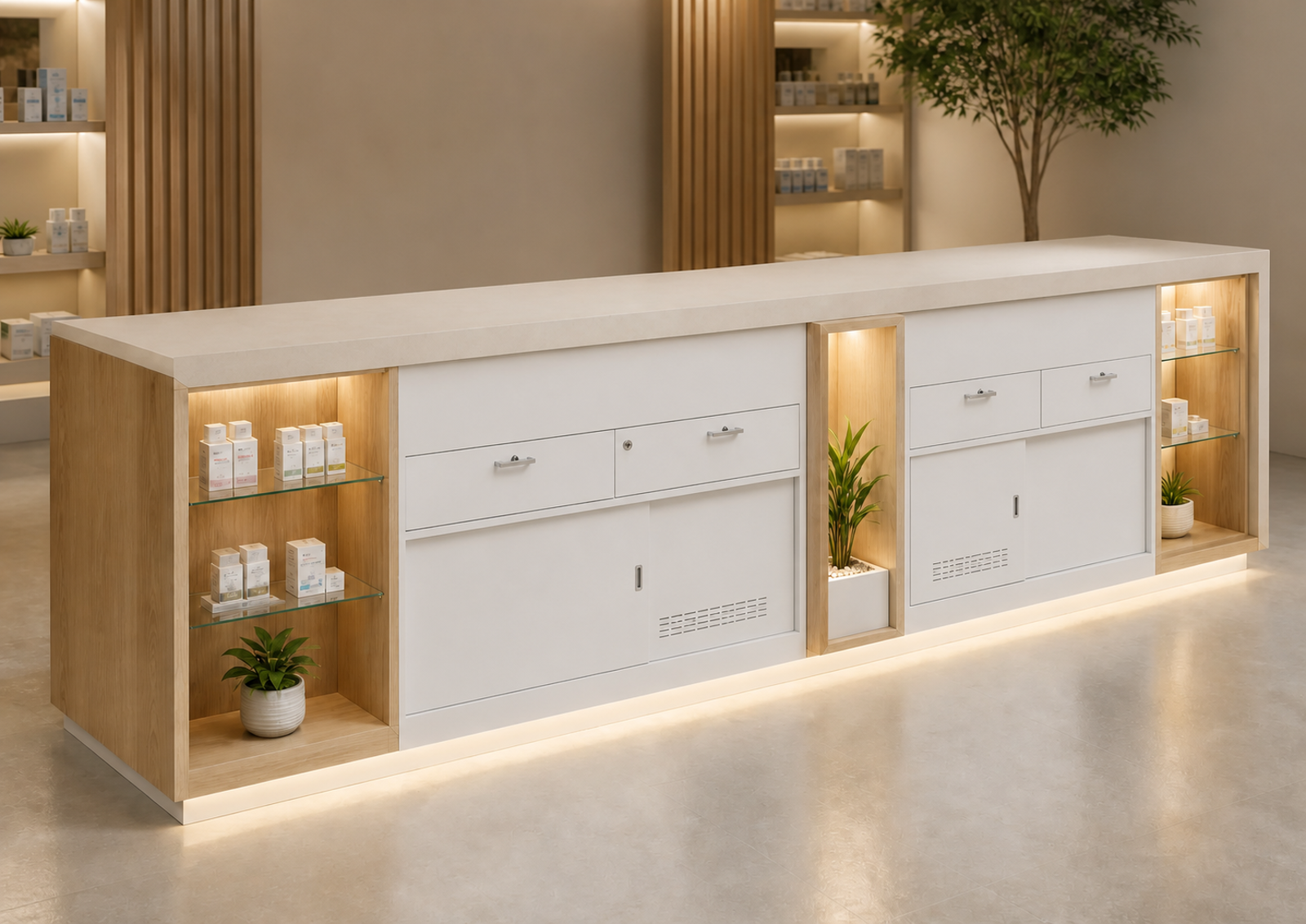 Mostrador doble de farmacia Luminotecno V33