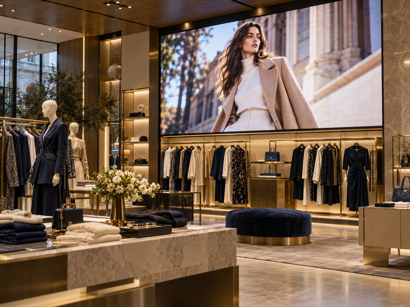Pantalla LED interior en una tienda de moda premium