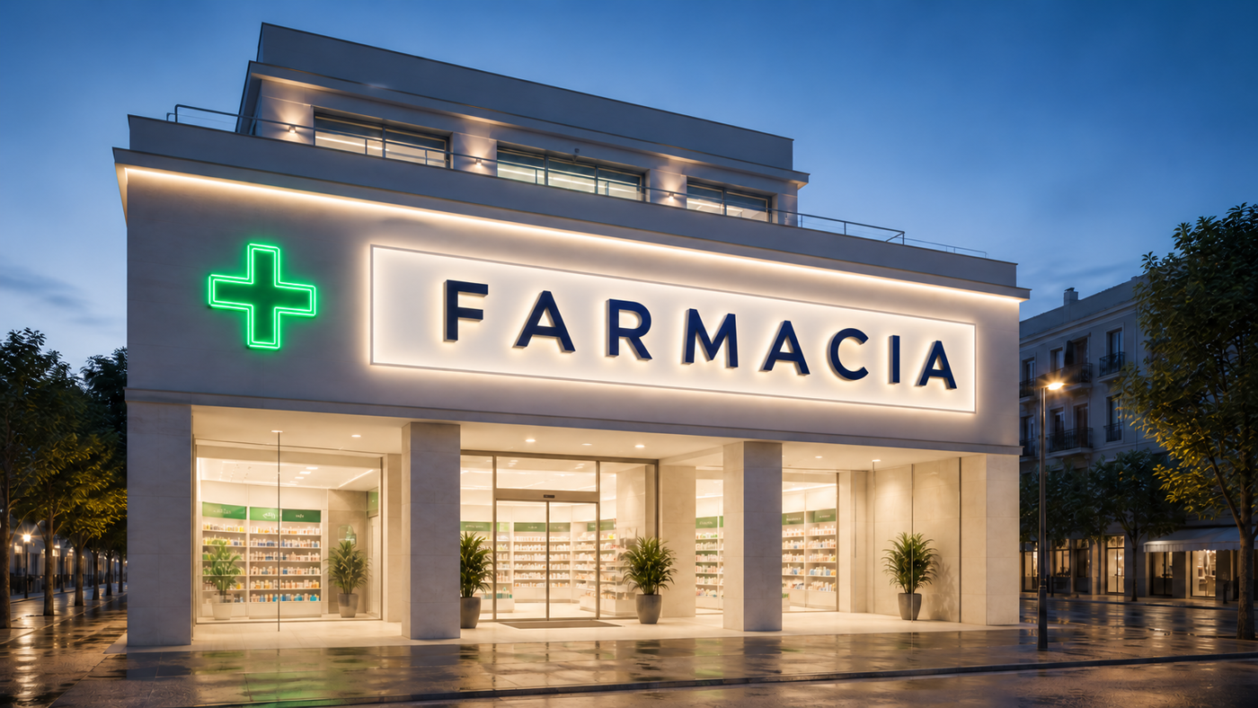 Fachada de farmacia terminada